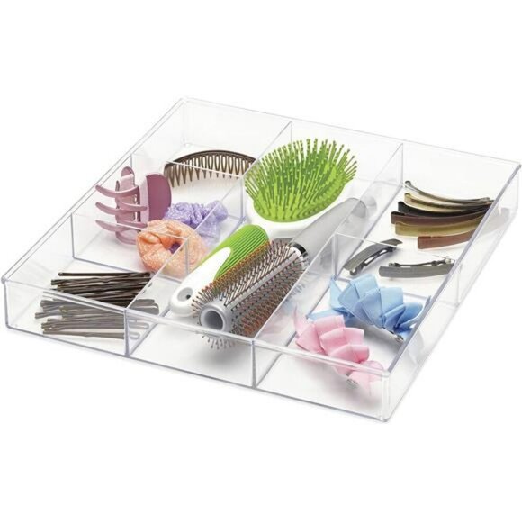 Clear Plastic Drawer Organizer 6 Section Tray for Makeup Office Kitchen - Picture 3 of 7